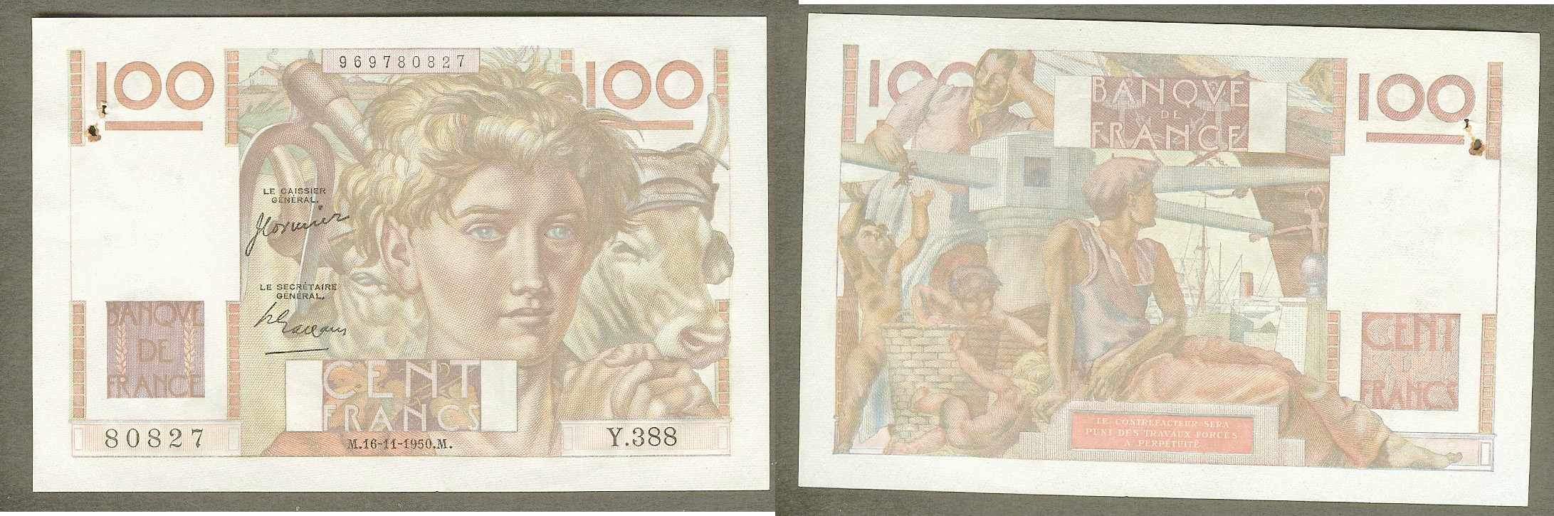100 francs Young Farmer 16.11.1950 AU+